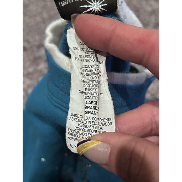 VINTAGE L Sweatshirt Teal Snowman Bedazzled SUNBURST Long Sleeve Grandma Xmas - Picture 8 of 9